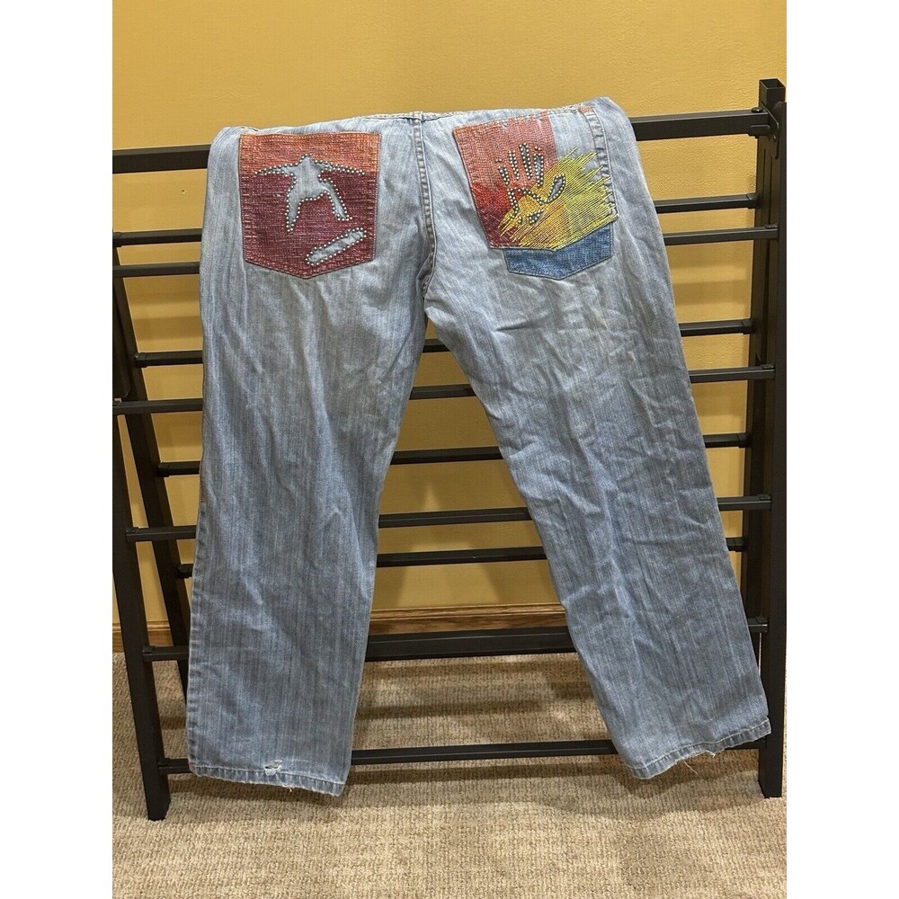 Vintage Miskeen Jeans Mens 36x32 Baggy Y2K Graphic Print Skater Hip Hop Jean